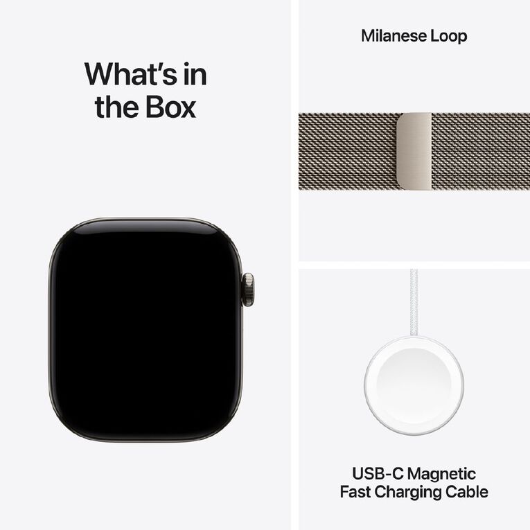 Apple Watch Series 12 Cellular 46mm Natural Titanium Case with Natural Milanese Loop S/M, , hi-res