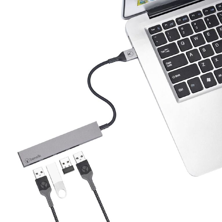 BONELK Long-Life USB-A to 4 Port USB 3.0 Slim Hub (Space Grey), , hi-res