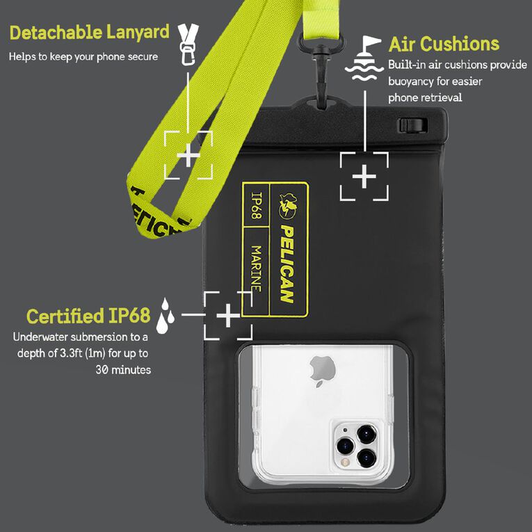 Pelican Waterproof Floating Phone Pouch XL - Black/Neon Green, , hi-res