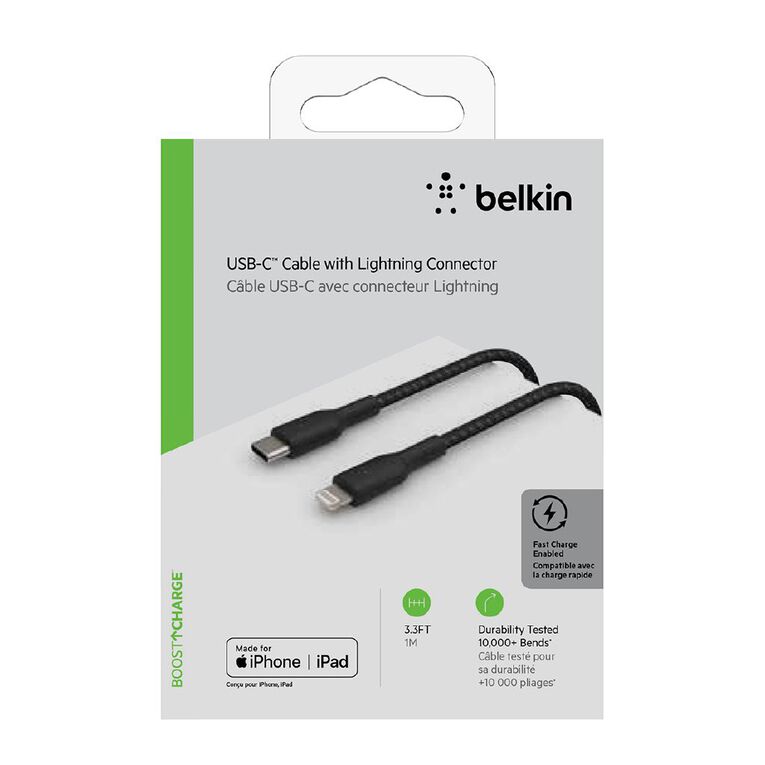 Belkin BoostUp Charge USB-C To Lightning Braided Cable 1m - Black, , hi-res