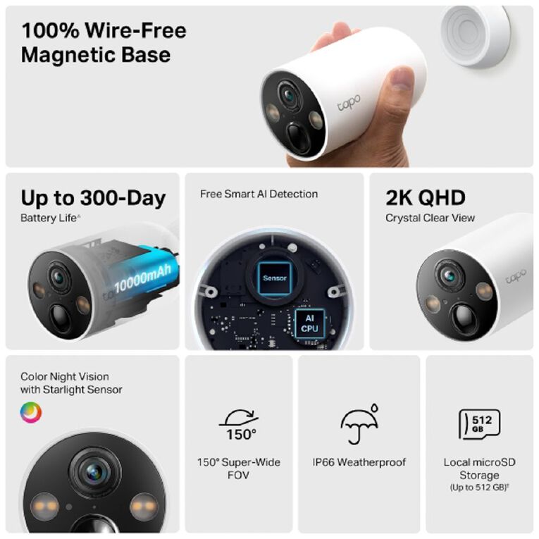 TP-Link Tapo C425 Smart Wire Free 2K QHD Security Camera - 4 Pack, , hi-res