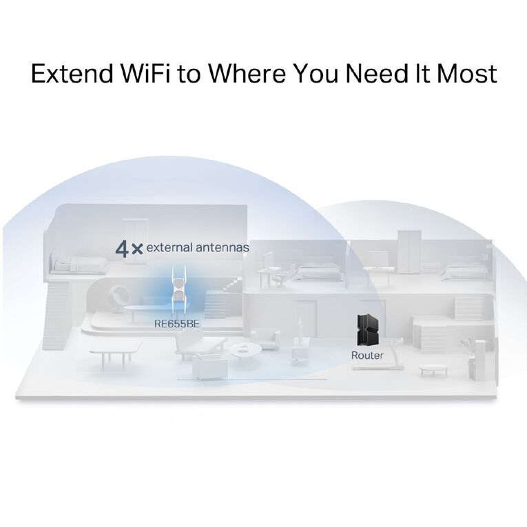 TP-Link RE655BE BE9300 Tri Band Wi-Fi 7 Range Extender, , hi-res
