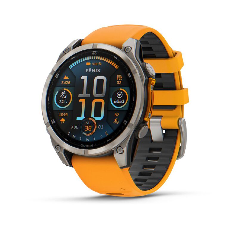 Garmin Fenix 8 47mm Sapphire AMOLED - Titanium with Spark Orange Graphite Band, , hi-res