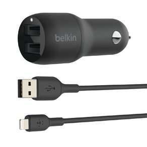 Belkin Dual USB-A Car Charger 24W Includes Lightning Cable