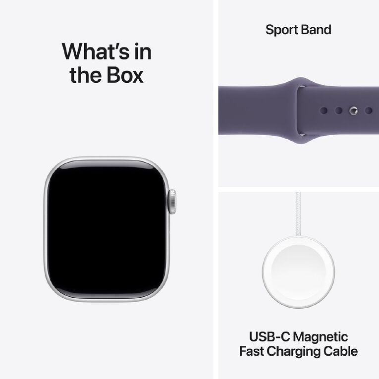 Apple Watch Series 11 Cellular 42mm Silver Aluminium Case with Purple Fog Sport Band S/M, , hi-res