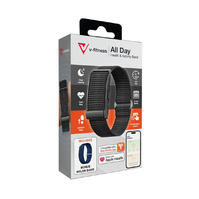 Laser V-Fitness Smart Band With Nylon Strap - Black, , hi-res