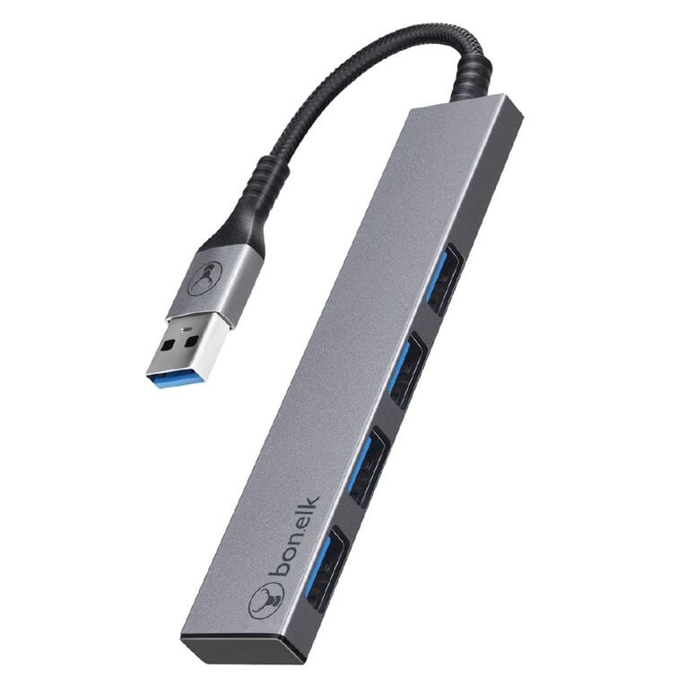 BONELK Long-Life USB-A to 4 Port USB 3.0 Slim Hub (Space Grey), , hi-res