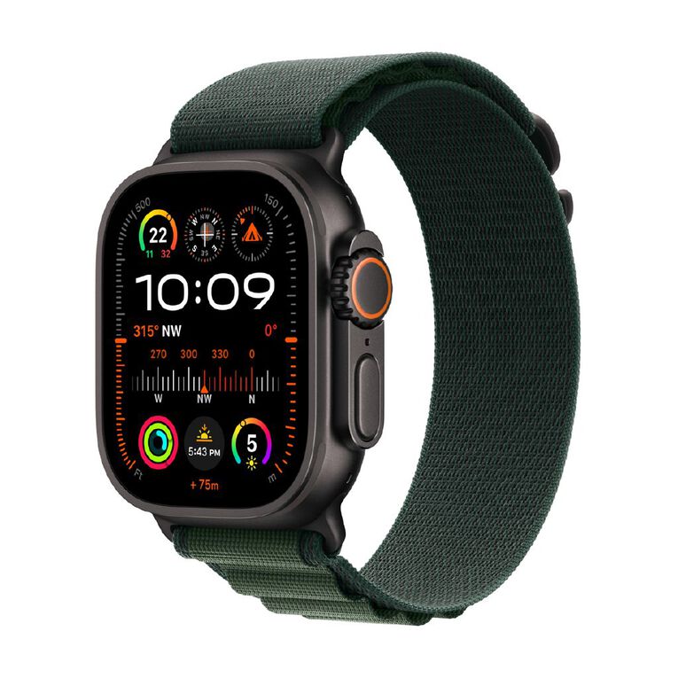 Apple Watch Ultra 2 GPS + Cellular 49mm Black Titanium Case with Dark Green Alpine Loop Medium, , hi-res