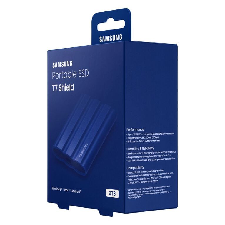 Samsung 2TB T7 Shield Portable SSD - Blue, , hi-res