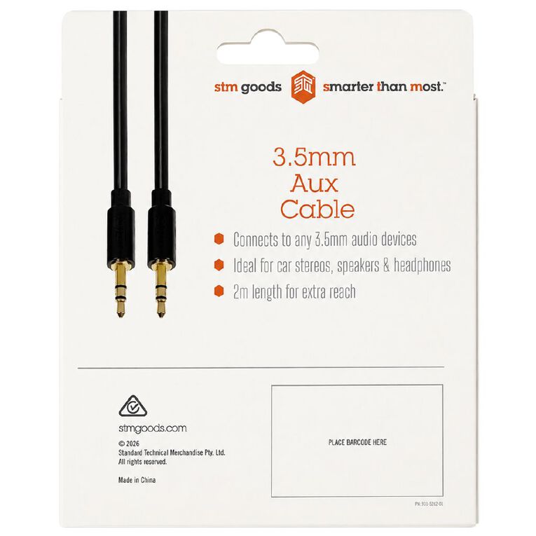 STM 3.5mm (Male) to 3.5mm (Male) Audio Cable, 2m - Black, , hi-res