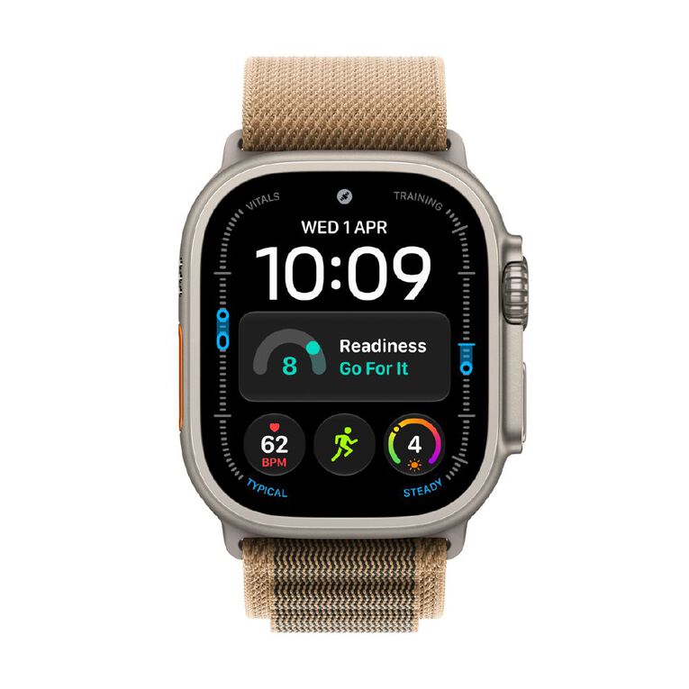 Apple Watch Ultra 4 Cellular 49mm Natural Titanium Case with Desert Alpine Loop M, , hi-res