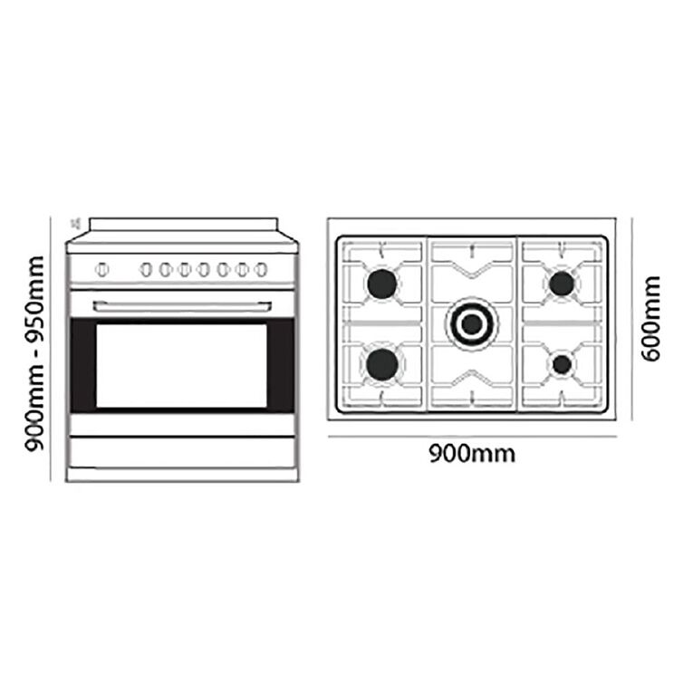 Parmco 90cm Freestanding Gas Oven with Gas Cooktop Stainless Steel
