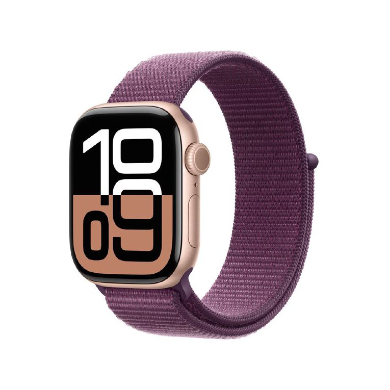 Apple Watch Series 10 GPS + Cellular 42mm Rose Gold Aluminium Case with Plum Sport Loop, , hi-res