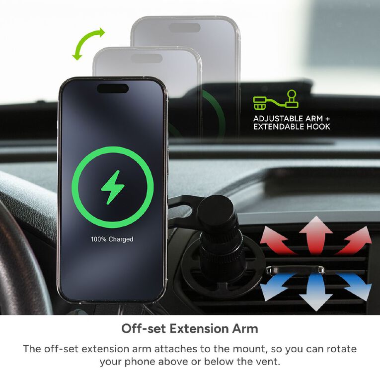 Mophie Snap+ Wireless Magnetic Car Vent Mount with Extension Arm, , hi-res