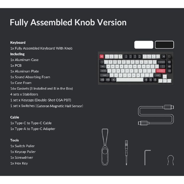 Keychron Q1 HE QMK Wireless Custom Keyboard, Fully Assembled Knob, Gateron Double-Rail Magnetic Nebula Switch - Carbon Black, , hi-res