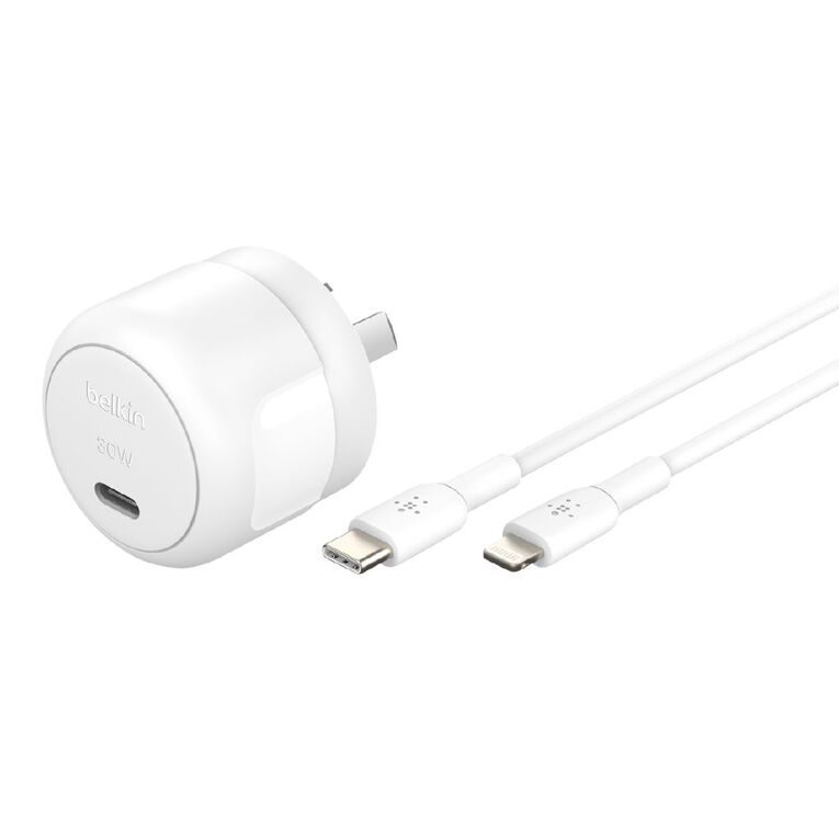 Belkin 30W USB-C BoostCharge Compact Wall Charger with C-to-Lightning Cable, , hi-res
