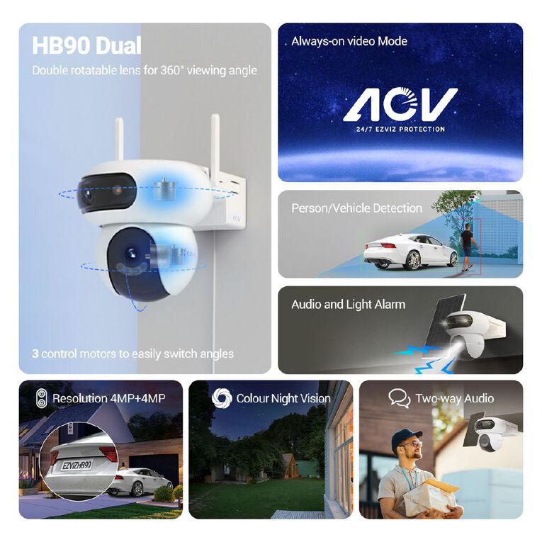 EZVIZ HB90 Dual 3K Camera With Solar Panel and 16GB SD Card, , hi-res