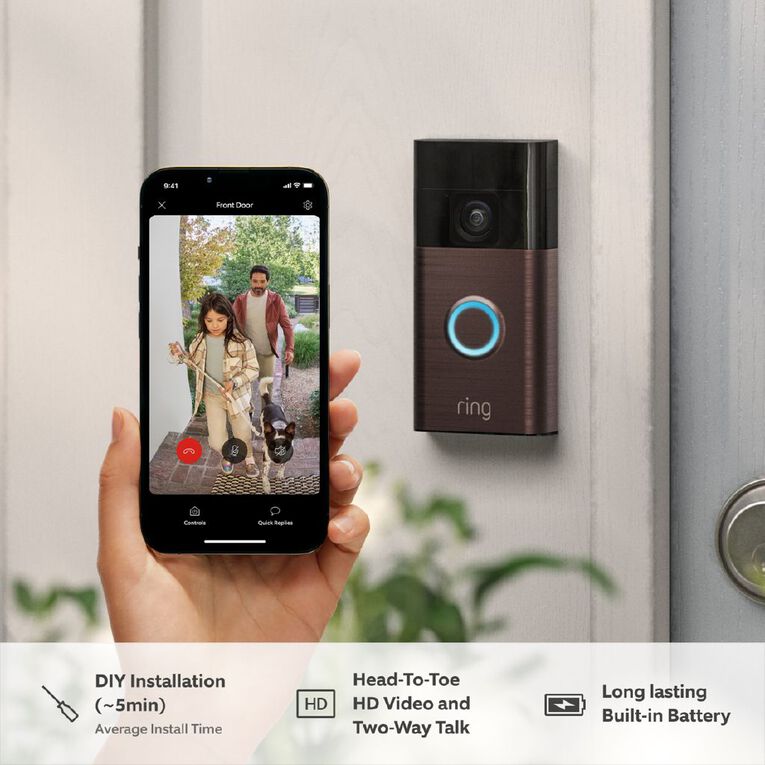 Ring Battery Video Doorbell + Chime - Venetian Bronze, , hi-res