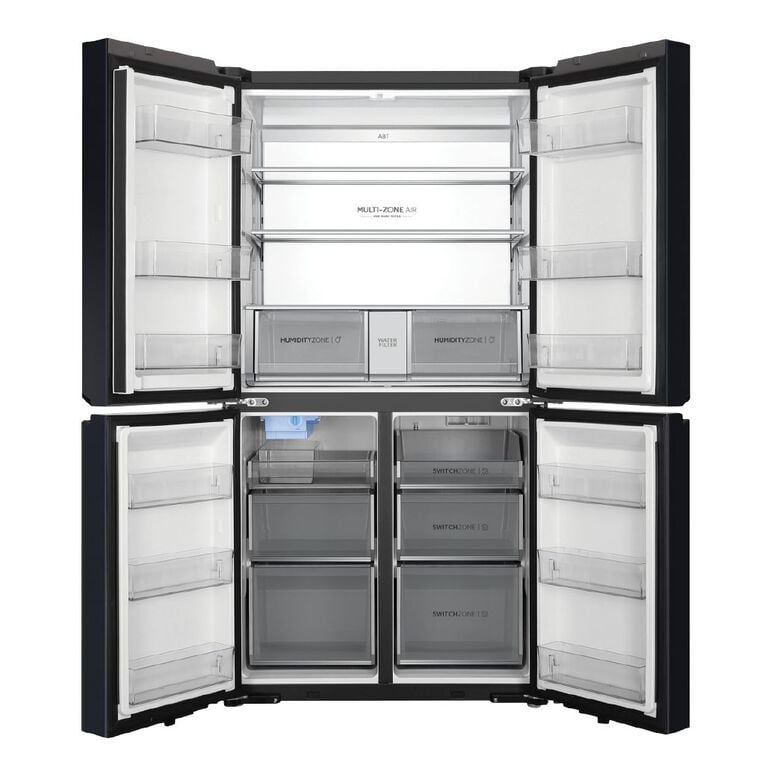 Haier Black Quad Door Refrigerator Freezer, 91cm, 623L, Ice & Water, , hi-res