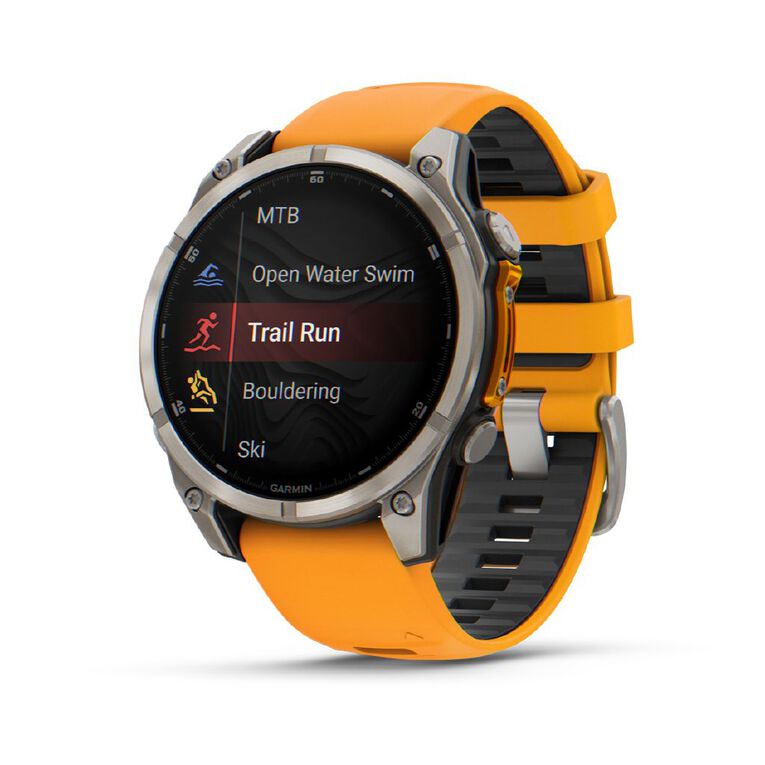 Garmin Fenix 8 47mm Sapphire AMOLED - Titanium with Spark Orange Graphite Band, , hi-res