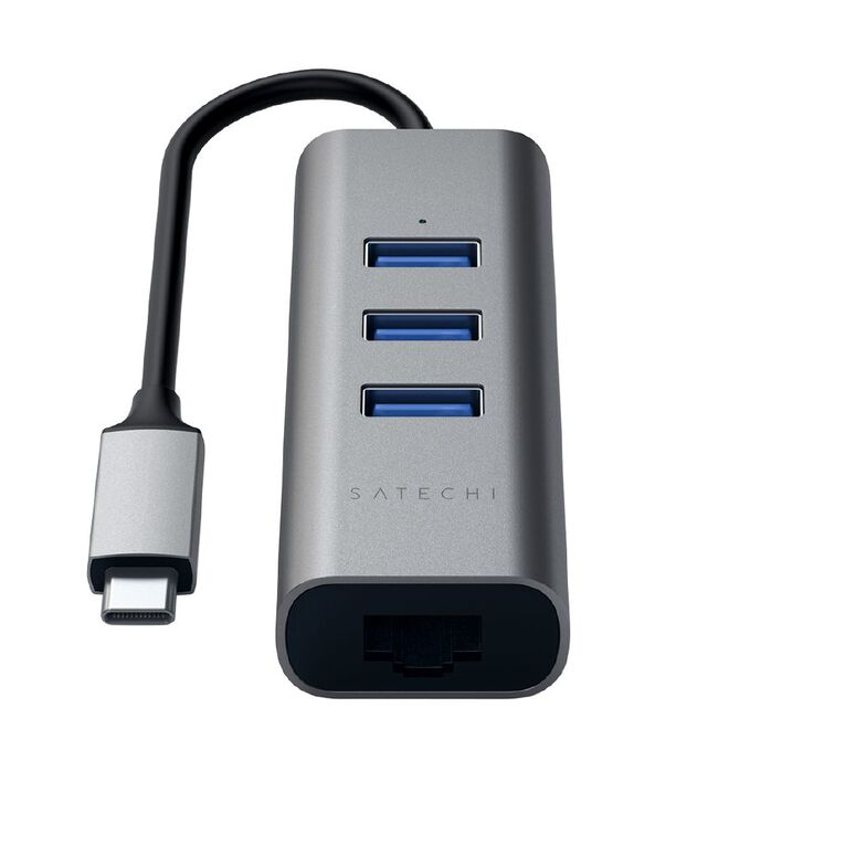 SATECHI USB-C 2-in-1 3 Port USB 3.0 Hub & Ethernet - Space Grey, , hi-res