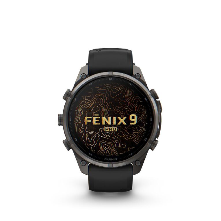 Garmin Fenix 9 Pro 47mm AMOLED inReach - Carbon Grey DLC Titanium With Black/Pebble Grey Silicone Band, , hi-res