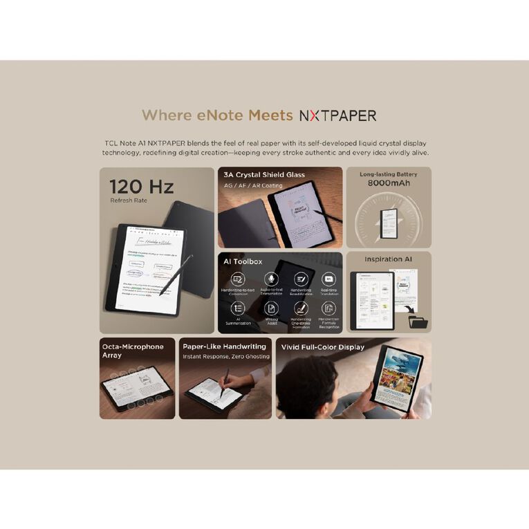 TCL Note A1 NXTPAPER 256GB Enote with T-Pen Pro and Flip Case, , hi-res