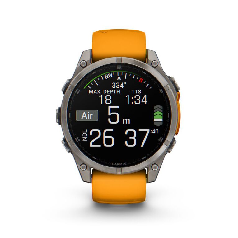 Garmin Fenix 8 47mm Sapphire AMOLED - Titanium with Spark Orange Graphite Band, , hi-res