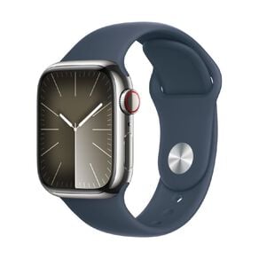Apple Watch S9 GPS + Cellular 41mm Silver Stainless Steel Case with Storm Blue Sport Band - S/M