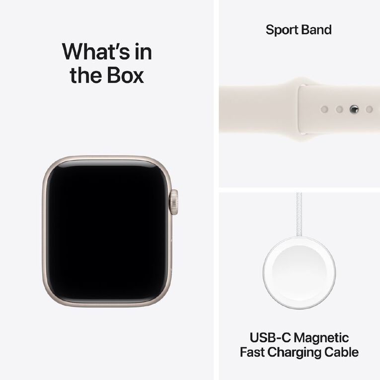 Apple Watch SE 3 GPS 44mm Starlight Aluminium Case with Starlight Sport Band M/L, , hi-res