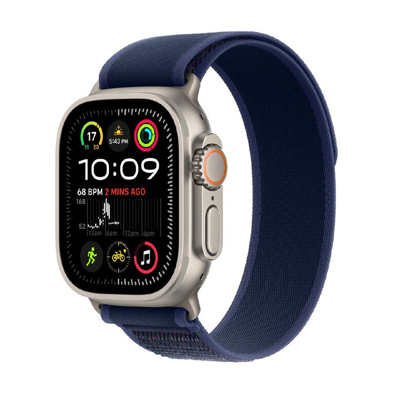 Apple Watch Ultra 2 GPS + Cellular 49mm Natural Titanium Case with Blue Trail Loop S/M, , hi-res