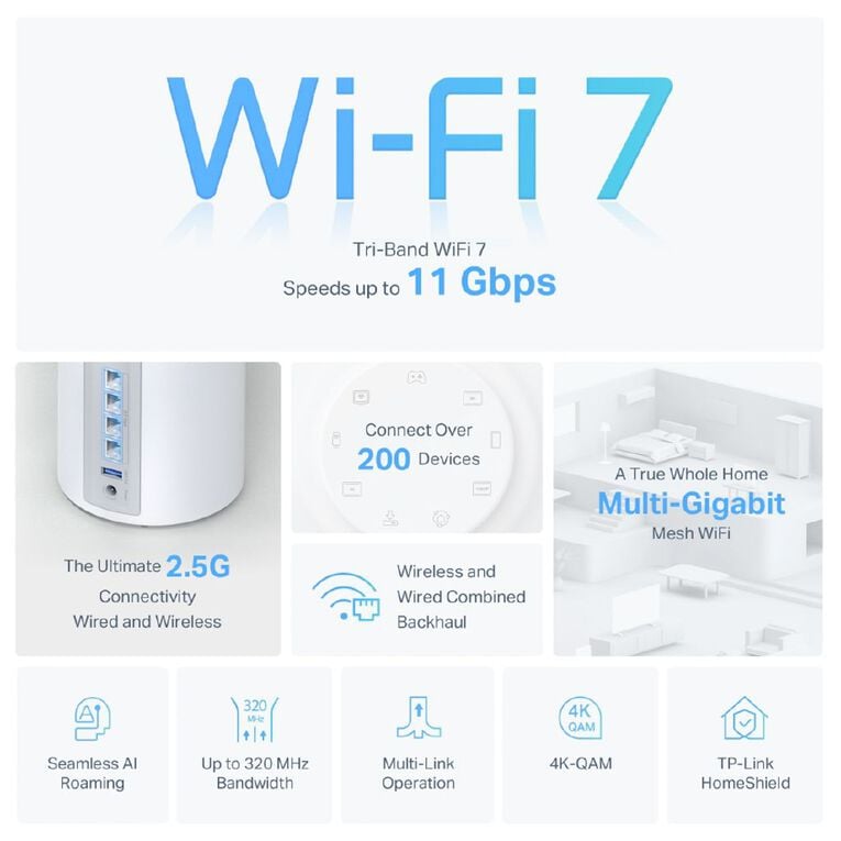 TP-Link Deco BE65 BE11000 Whole Home Mesh Wi-Fi 7 System - 2 Pack, , hi-res