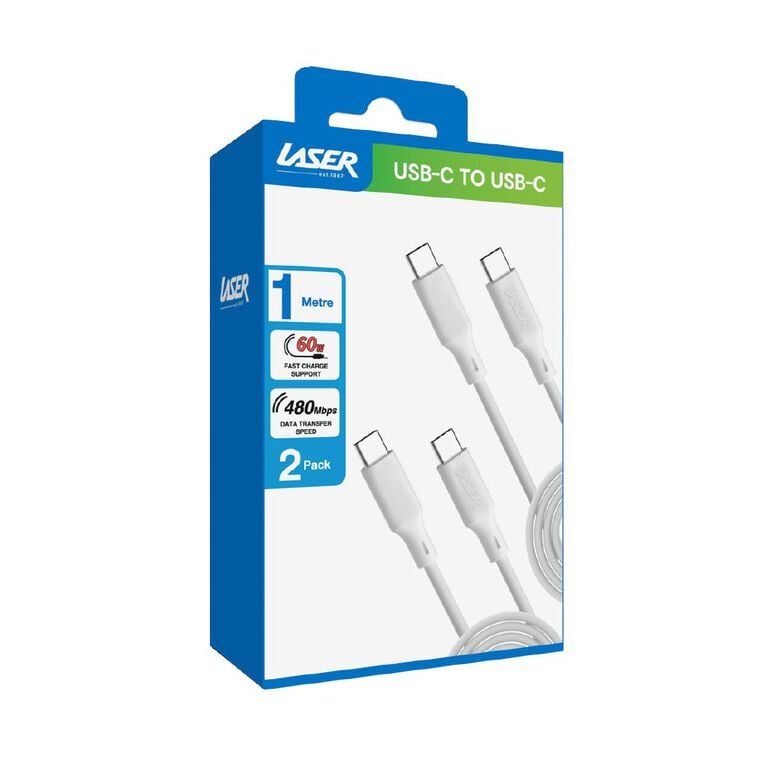Laser 60W USB-C to USB-C Cable (2 Pack) 1m - White, , hi-res