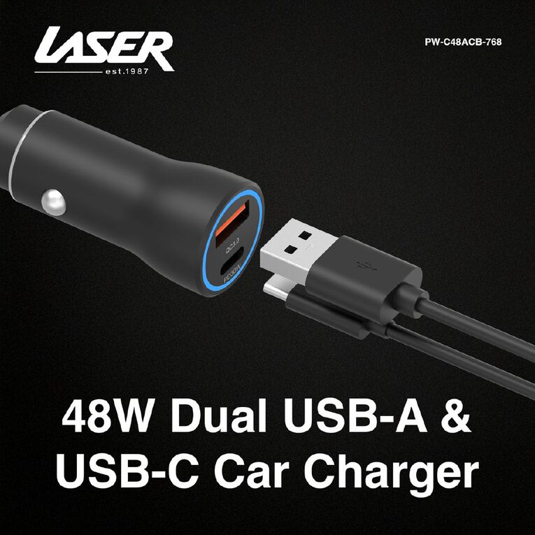 Laser 48W Dual USB-A & USB-C Car Charger, , hi-res