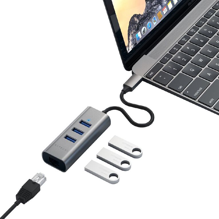SATECHI USB-C 2-in-1 3 Port USB 3.0 Hub & Ethernet - Space Grey, , hi-res