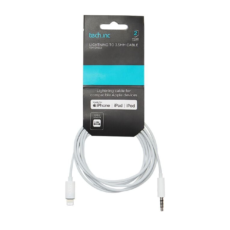 Tech.Inc Lightning to 3.5 AUX Cable 1.5m White, , hi-res