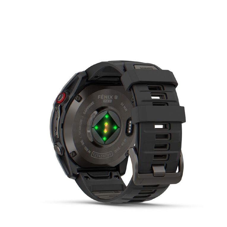 Garmin Fenix 8 Pro, 51mm, AMOLED, Sapphire, Carbon Grey DLC Titanium With Black/Pebble Grey Silicone Band, , hi-res