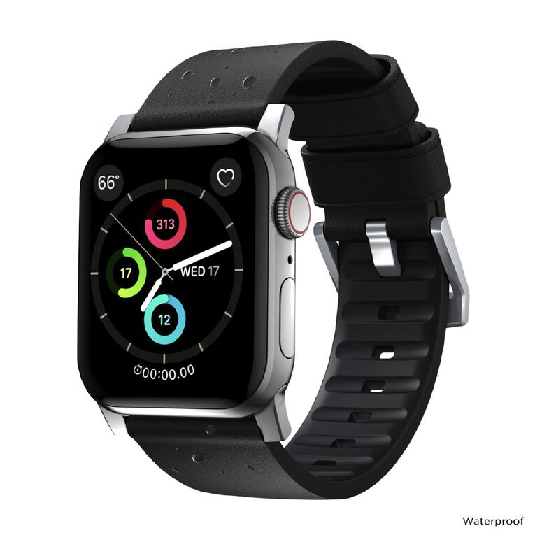 Nomad Active Band Pro for Apple Watch (42 / 44-46 / 49mm / ULTRA) - Black Leather / Silver Hardware, , hi-res