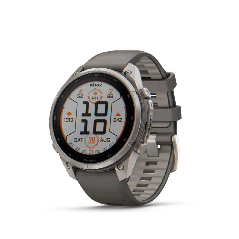 Garmin Fenix 9 Pro 47mm Solar - Titanium With Pebble Grey Silicone Band, , hi-res