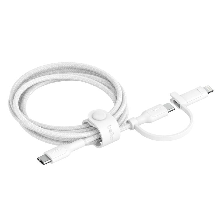 Belkin BoostCharge Pro 2-in-1 Braided USB-C and Lightning Cable 1.5m - White, , hi-res