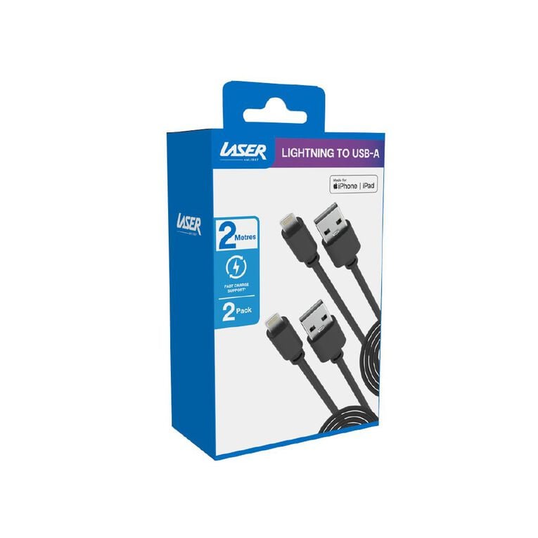 Laser Lightning to USB A Cable (2 Pack) 2m - Black, , hi-res