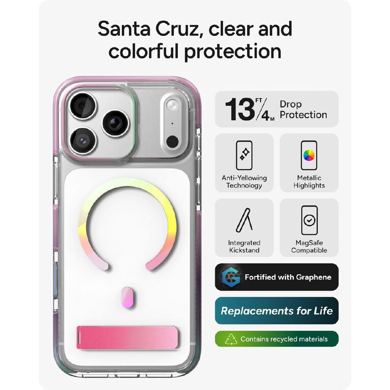 Zagg Santa Cruz Snap Kickstand Metallic Case for iPhone 18 Pro Max / 17 Pro Max - Opalescent, , hi-res