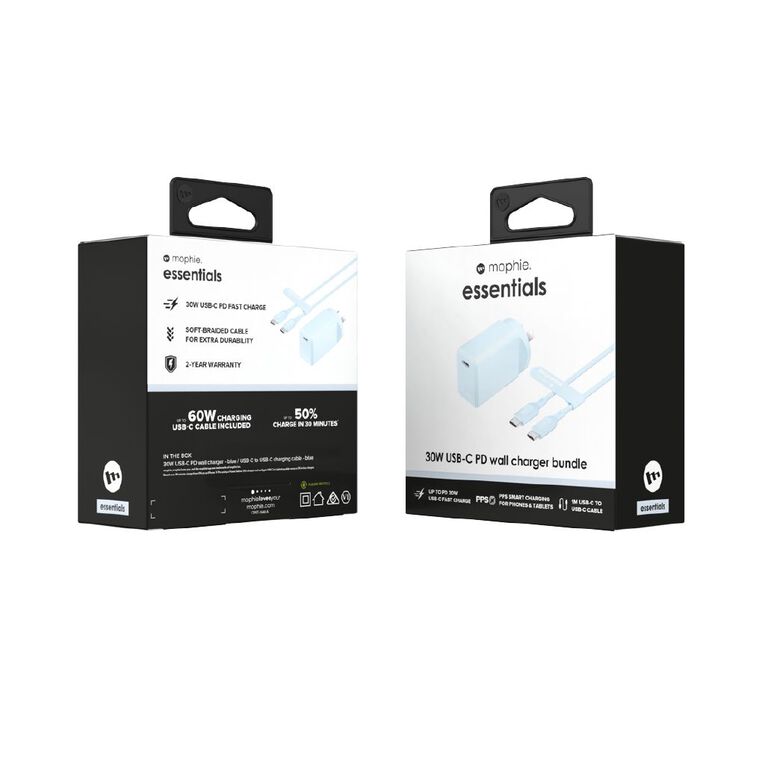 Mophie Essential 30W USB-C Charger Bundle - Blue, , hi-res