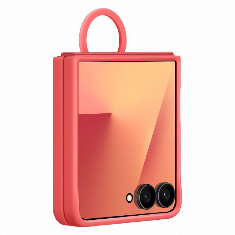 Samsung Z Flip7 Silicone Case With Ring - Coral Red, , hi-res