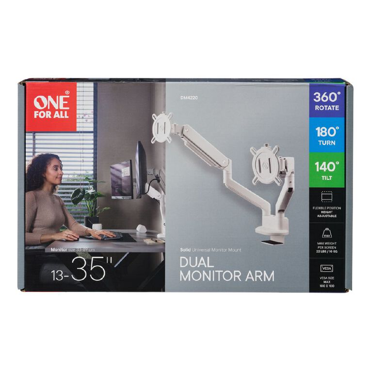 One for All Dual Monitor Arm for 13-35" Monitors - White, , hi-res