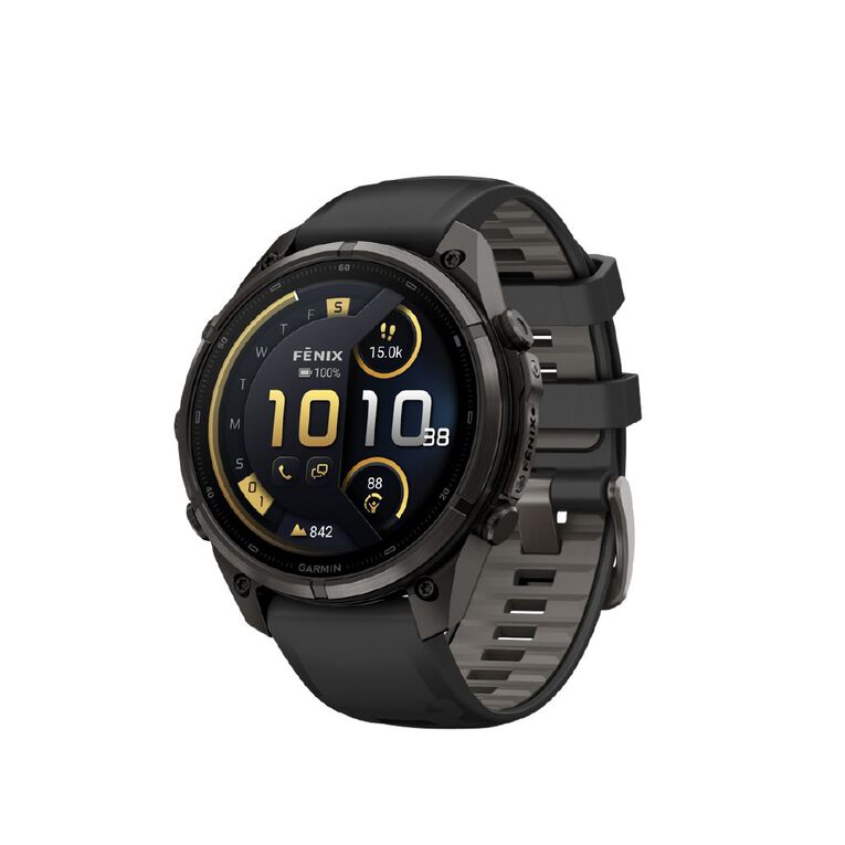 Garmin Fenix 9 Pro 47mm AMOLED inReach - Carbon Grey DLC Titanium With Black/Pebble Grey Silicone Band, , hi-res