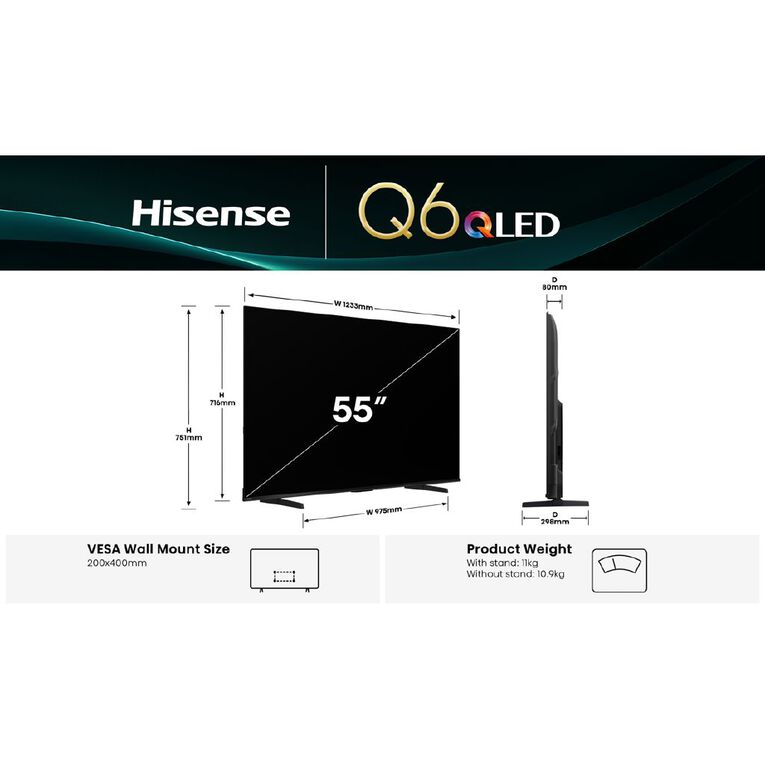 Hisense 55 Inch Q6QNZ 4K QLED Smart TV, , hi-res