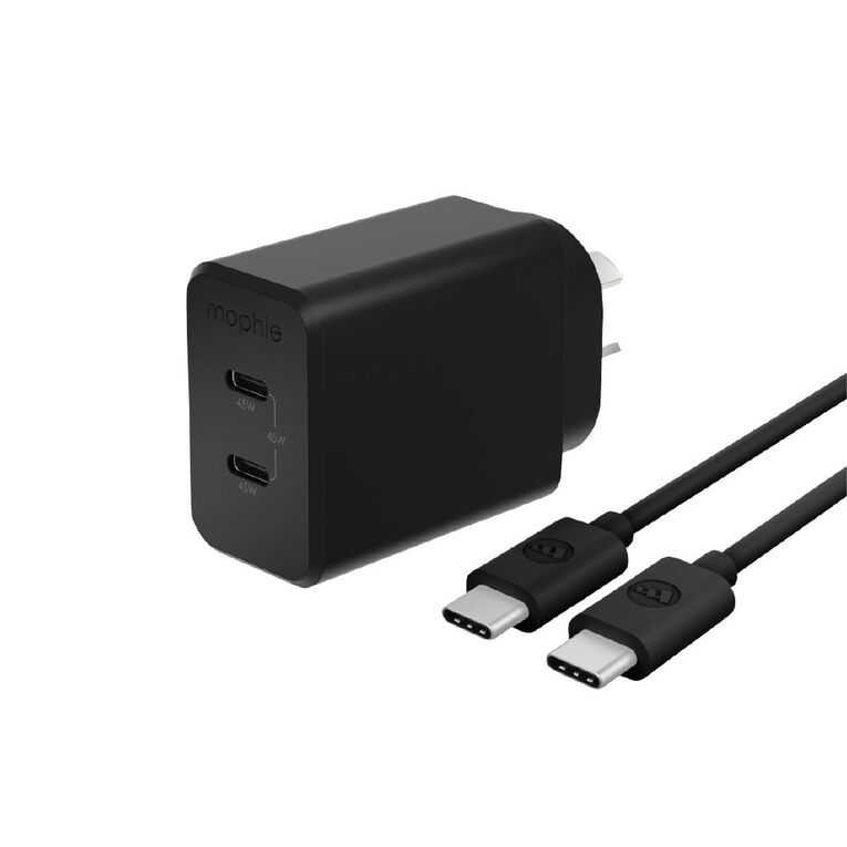 Mophie Essential 45W USB-C Wall Charger & C-C Cable Bundle, Power Delivery, 2C - Black, , hi-res