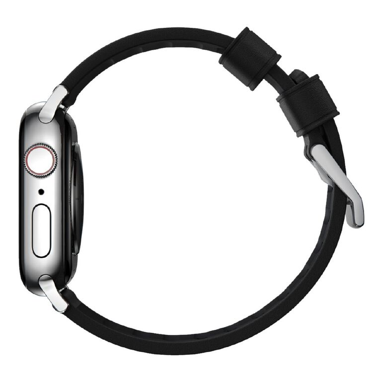 Nomad Active Band Pro for Apple Watch (42 / 44-46 / 49mm / ULTRA) - Black Leather / Silver Hardware, , hi-res