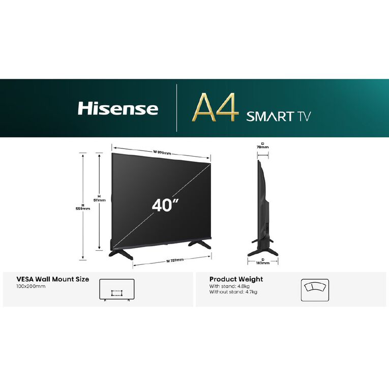 Hisense 40 Inch A4QNZ HD Smart TV, , hi-res